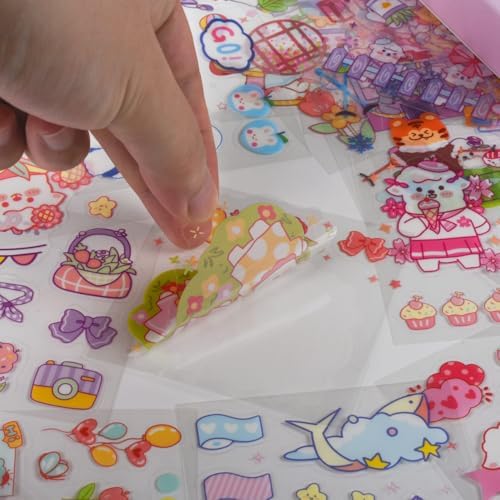 Cute Animal Stickers Set (100 Sheets) -Kawaii Clear PET Transparent Cartoon Decorative Scrapbooking Supplies for Bullet Journaling,Diary,DIY Arts Crafts,Album,Planner,Junk Journals,Calendars Notebook