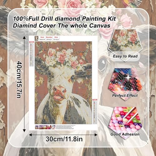 VeGuude Diamond Art Kits for Adults, Full Drill Highland Cow Diamond Art Kits for Beginners, DIY Full Rhinestone 5D Diamond dots (Gemstone Craft), Home Wall Decoration (12x16 inch)