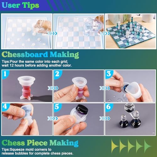 LET'S RESIN Chess Molds for Resin Casting, Upgraded Resin Chess Set Molds