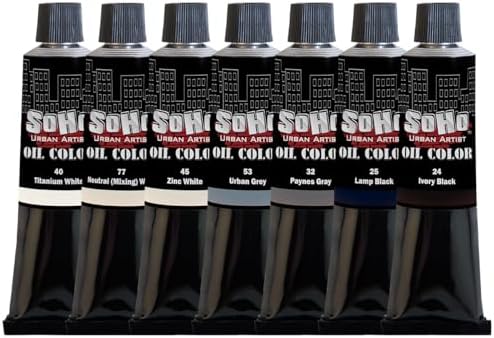 Soho Urban Artist Oil Paint Greys Set of 7-170 mL Tubes, Triple-Milled Oils with Refined Linseed - Smooth Application, True Color Mixes, Ideal for Brushes & Palette Knives