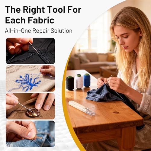 47pcs Big Eye Steel Sewing Needles Kit,Needle and Thread Sewing Kit,Portable Steel Needles for Hand Sewing with Repair Patch,Seam Ripper,Storage Box Supplies for Repairing Quilting Embroidery Crafts