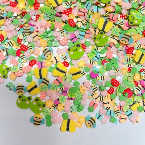 100G Polymer Clay Sprinkles for Crafts, Bee Frog Pink Blossom Slices Embellishments for DIY Crafts Nail Art Supplies Cellphone Decoration Accessories (Pink)