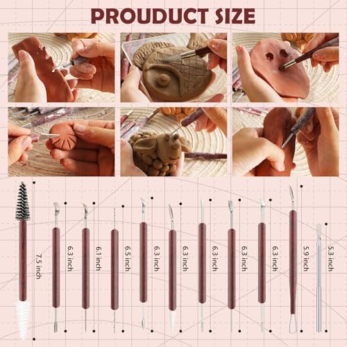 11PCS Clay Sculpting Tools Kit, Polymer Clay Tools for Pottery, Double-Head Ceramics Tool for Carving, Air Dry Clay, Pottery Kiln, Pottery Wheel, Shaping, Molding, Modeling, Adults, Students, Supplies