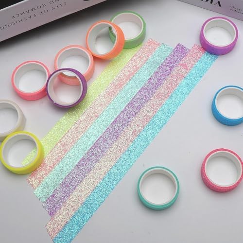 12 Rolls Glitter Washi Tape Set Christmas Washi Masking Tape Decorative Adhesive Tape for Scrapbooking DIY Crafts Crafters Embellished Journals Planners Cards Gift Wrapping Ribbons Wedding (B)