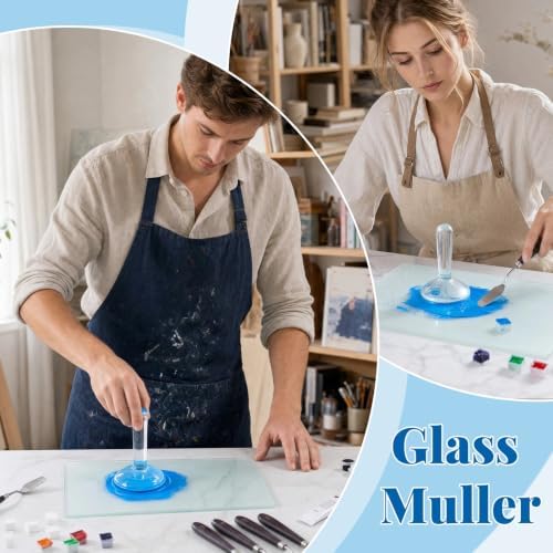 Nuanchu 109 Pcs Paint Muller Glass Slab Set,2.95'' in Dia,Long Handle