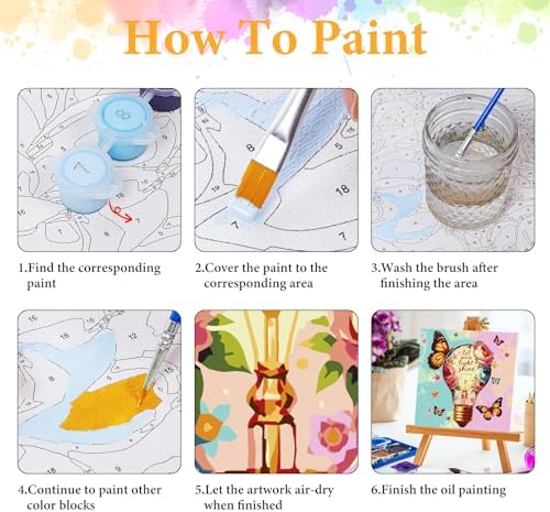 Framed Paint by Numbers Kit for Adults, Butterfly Floral Decor 10x10 Inch