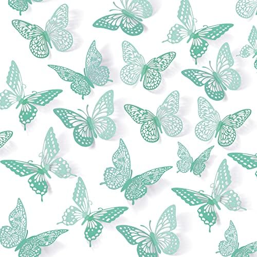 SAOROPEB 3D Butterfly Wall Decor 48 Pcs Pale Turquoise Butterfly Decoration | 4 Styles 3 Sizes, Birthday Decorations&Butterfly Party Decorations&Butterfly Cake Decorations-Removable