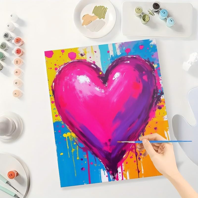 TAOPAOLAB Abstract Paint by Numbers Kit for Adults - DIY Colorful Heart Art Painting on Canvas 8x12In, Framed Acrylic Paint Set, Suitable for Beginners, Art for Home Decoration or Gifts