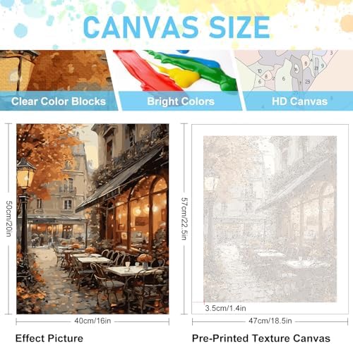Paint by Numbers Kit for Adults, Street Cafe Acrylic Canvas Painting Set