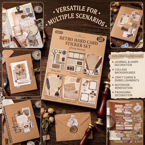 250PCS Vintage Scrapbook Stickers Kit, Ephemera for Junk Journal Supplies