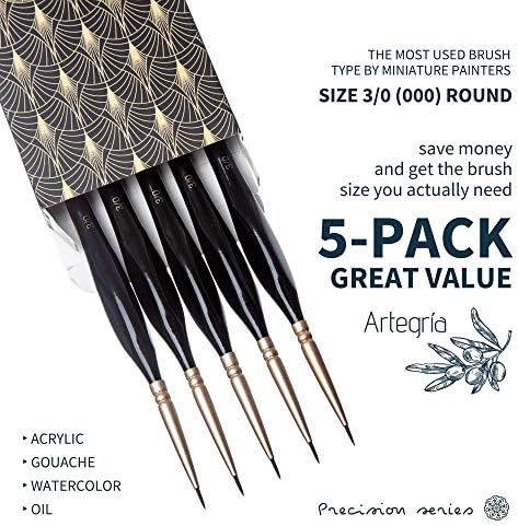 ARTEGRIA Detail Paint Brush Set, 5 Miniature Brushes, Size Round 3/0 (000)