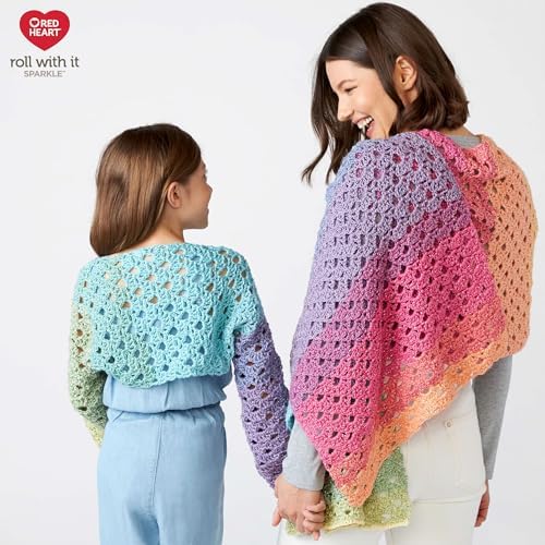 Red Heart Roll with It Sparkle Yarn for Crocheting, Krystal, 3-Pack