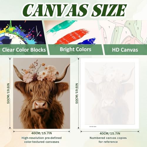 ICYANART Cow Paint by Numbers Kit for Adults, Adult Paint by Number Kits | Lighthouse Paint by Number for Adults Beginners, Acrylic Painting by Numbers, Easy Paint by Numbers for Gift Home Decor