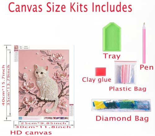 White Cat Diamond Pearl Painting Kits for Adults, Diamond Art kits 12x16In