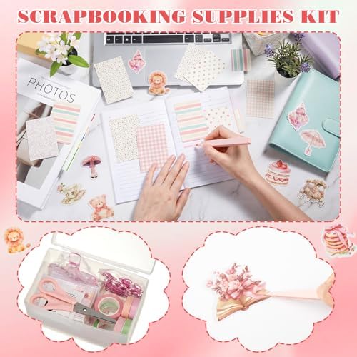 FunooFuno 155 Pcs Scrapbooking Supplies Kit with Storage Box, Coquette