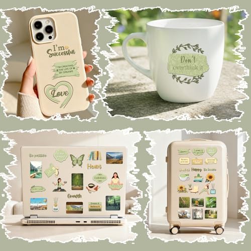 Green Vision Board Stickers - 50 Pcs Travel Planner Waterproof Supplies Kit for Adults Women Girls Forest Tree Inspirational Aesthetic Mental Health Decals for Kindle Book Scrapbooking Journal