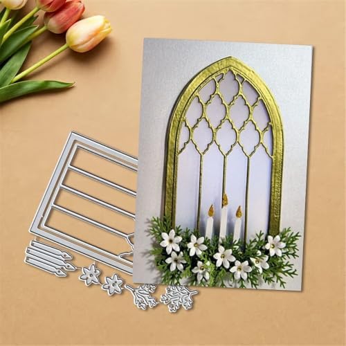 Scrapbooking Die-Cuts, Layer Frame Net Set Metal Cutting Dies for Card Making, Paper Craft Template, Background Embossing Stencils, DIY Album Décor (Arched Window Grille-12x9.2cm)
