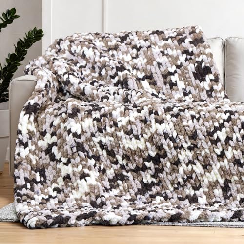 Bulky Chunky Yarn for Hand Knitting Blanket – #10 Jumbo Knitting Yarn, 1 Inch Thick Chenille Jumbo Yarn, No Knots Soft Machine Washable, Super Bulky Yarn 4 Pack for Crochet, Arm Knitting & Crafts