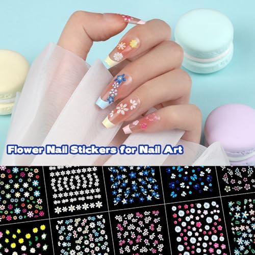 Teenitor 50 Sheets Flower Nail Stickers for Nail Art, Floral Nail Decals Nail Art Stickers for Kids, Butterfly Fingernail Stickers for Women, Cute 3D Self Adhesive Nail Decor for Spring Summer