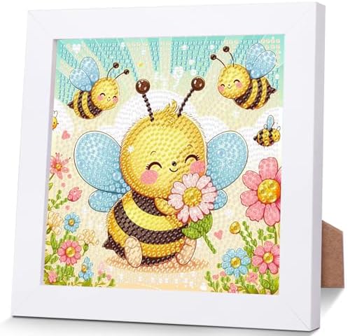 Bee Diamond Art Painting Kits for Kids with Frame Ages 4-8-12 (7x7 inch)