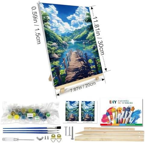 JOOZ Paint by Numbers Kit for Adults with Frame, Landscape Paint by Numbers with Easel, Lake Mountain Paint by Number with Frame, DIY Easy Paint by Numbers Kit for Adults Home Wall Decor 8 x 12 Inch