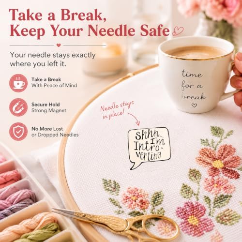 Needle Minder for Keeping Sewing & Embroidery Needles – Magnetic Needlepoint Holder, Cross Stitch Supplies – Secure & Decorative Needle Minders for Stitching & Crafting (Shhh... I'm Intro-vering)