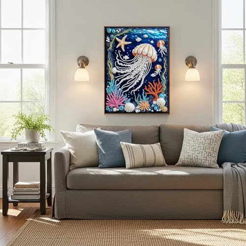 AIBOERL Diamond Art Kits for Adults，Jellyfish Pearl Painting Kit | Special Shape Jellyfish Diamond Painting ，DIY 3D Plastic Pearl Painting Kit for Home Wall Decoration12×16inch