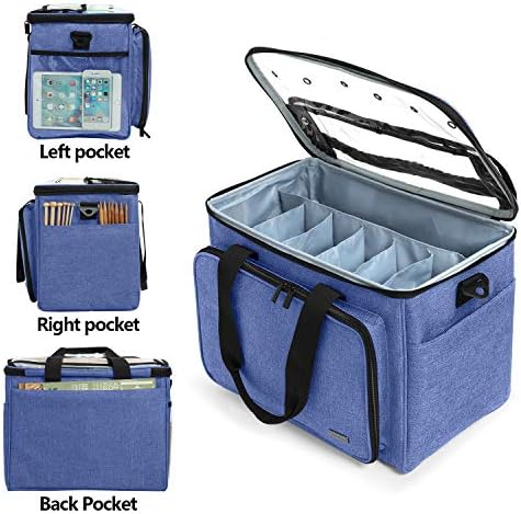 Teamoy Knitting Bag, Yarn Storage Organizer Crochet Bag Tote, Dark Blue