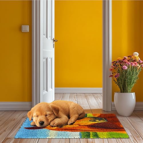 Latch Hook Rug Kit Brown Horse Head Portrait Pre-Printed Handmade Carpet Crochet Yarn Craft DIY Hook and Latch Door Mat Tapestry for Home Floor Decoration 52x38cm-4