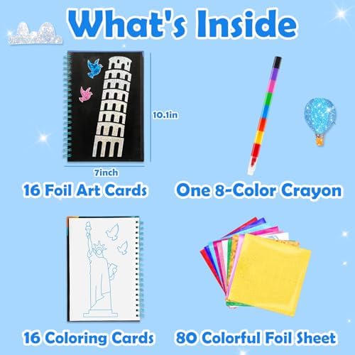 FUNNYB&G Foil Art Craft Kit for Kids, Sparkly Birthday Gift Toy for Kids | No Mess, Kids Ages 4-10 Create Sparkling Artwork, A Creative Gift for Birthdays, Holidays, Travel Activities,Screen-Free Fun.