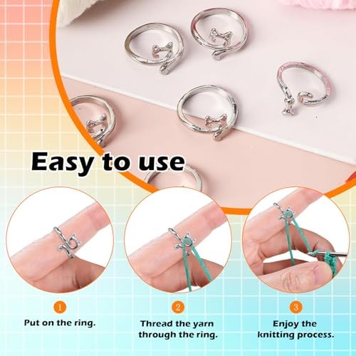 4pcs Knitting Crochet Loop Ring for Fingers Metal Open Yarn Guide Crochet Rings