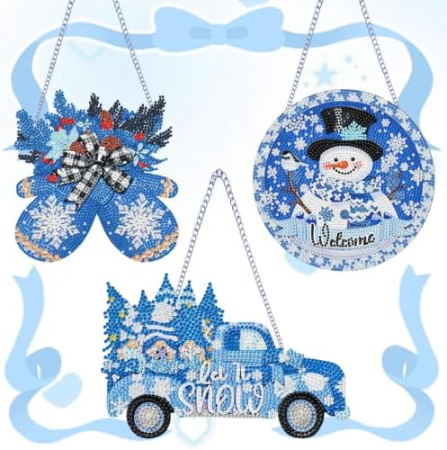 VeGuude 3Pcs Christmas Diamond Art Kits for Adults,Acrylic Hanging Ornament