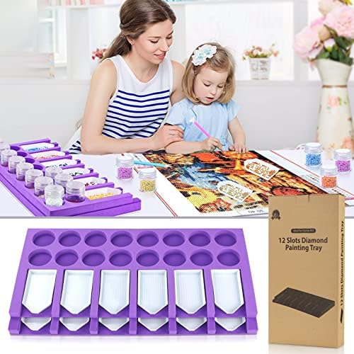 Diamond Painting Accessories Tray Organizer, Diamond Art Painting Beads Sorting Storage containers, Diamond Art Accessories Tools Kits for Rhinestones/5D Diamond Embroidery/DIY Crafts (12 Slots Trays)