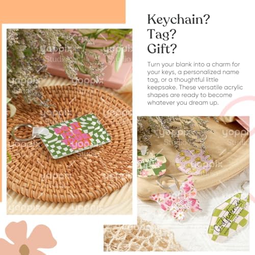 YOPPIX 90 Pcs Sublimation Acrylic Keychain Blank kit, with 30 Fixing Clips and 30 Key Rings for Heat Transfer Keychain Bag Decor Pet Necklace Christmas Tree Decor, Home Gift Crafts Supplies