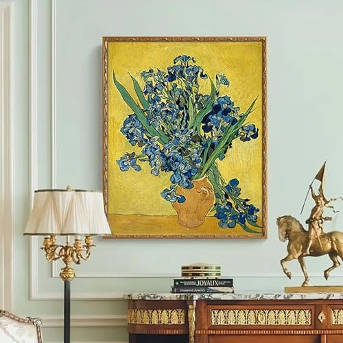 VeGuude Diamond Art Kits for Adults-Van Gogh Diamond Painting Kits for Adults Beginners,Irises 5D DIY Full Drill Diamond Painting Cat Gem Art and Crafts 12x16inch