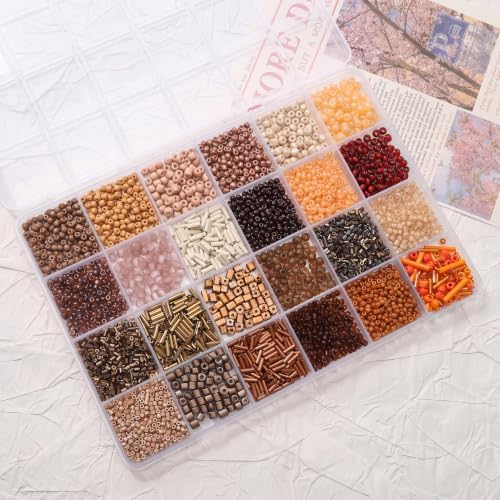 24 Grid Brown Glass Seed Bugle Tube Beads Kit for Jewelry Making DIY Craft
