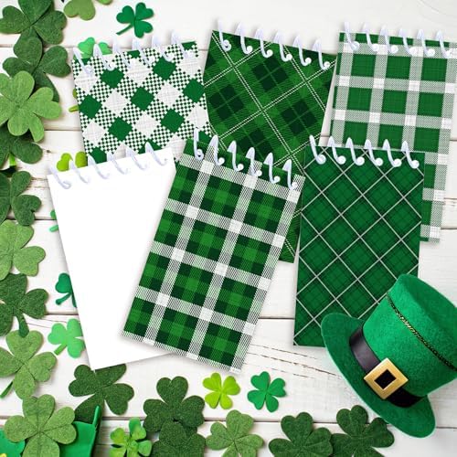 24Pcs Green Mini Spiral Notebooks Green Plaid Buffalo Mini Small Notepads DIY Crafts for St. Patrick's Theme Party School Office Rewards Favors Supplies