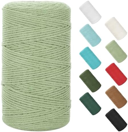 Natural Cotton Macrame Rope - 2mm x 380Yards (1140Feet), 2 Strands Twisted Macrame Cotton Cord for Wall Hanging, Plant Hangers, Crafts, Gift Wrapping and Wedding Decorations, Bluish Green