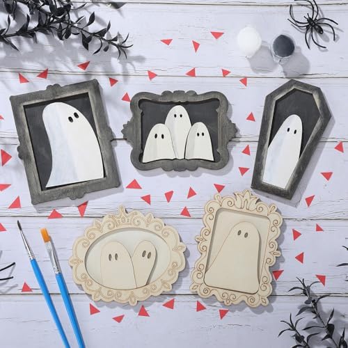Simgoing 24 Set Adult Halloween Craft, Wood Ghost DIY Frame, Fashion Style