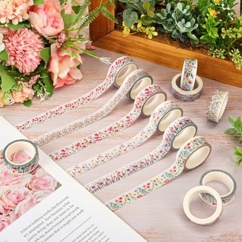 Whaline 12 Rolls Wildflower Washi Tape Floral Masking Tape Set Colorful Flower Decorative Wrapping Paper Tapes Boxed for Spring Scrapbook Journal DIY Crafts