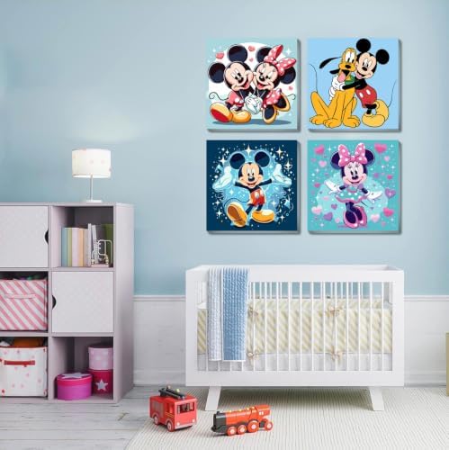 Fuinkqe 4 Ps Paint by Numbers Kit for Kids with Framed Canvas,Cartoon Paint by Numbers for Kids Ages 8-12 with Wooden Easel,Easy Paint by Numbers Kits for Home Wall Decor 8X8 Inch