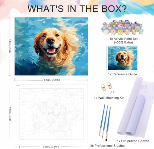 Natuyalo Paint by Numbers for Adults Beginner, Dog in Water Painting by Numbers, Animals Paint by Number Kits Suitable for Home Wall Decoration 16x20 Inch