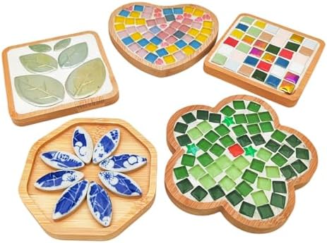 4PCS Mosaic Bamboo Coasters for Crafts, Blank Base Trays, Drinking Cup Coaster, Plant Coaster, Art Plate,DIY Mosaic Supplies (Octagon)