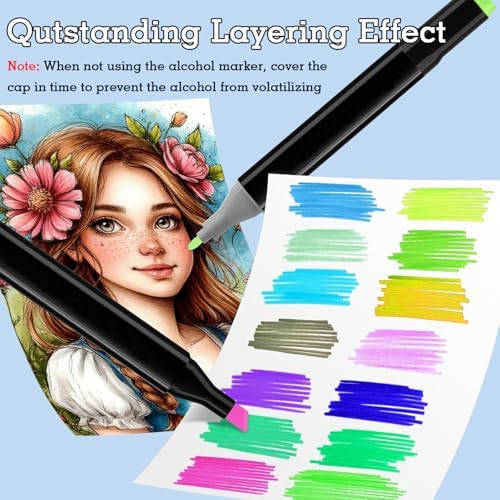 100 Colors Dual Tip Alcohol Markers, Dual Tips Art Markers, Permanent Sketch Marker Set for Adults Coloring, Painting, Sketching, Illustrations