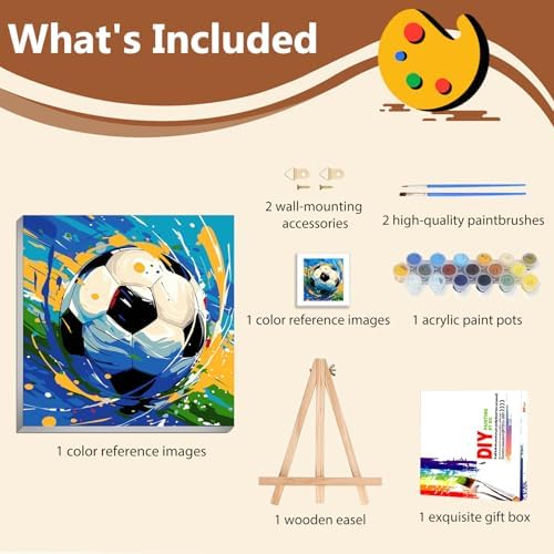 Reivworl Framed Soccer Paint by Numbers Kit for Adults Beginner 10×10 inch