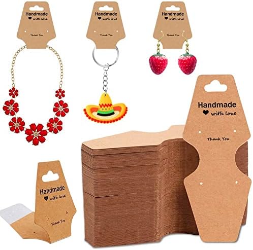 100PCS Jewelry Packaging for Small Business Self Adhesive Bracelet Display Cards, Sturdy Kraft Paper Necklace Holder Tags Card for Selling Keychain Scrunchies