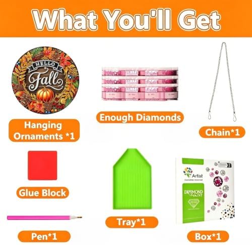 Tabszca Hello Fall Hanging Diamond Art Kits for Adults, Pendant Suncatcher