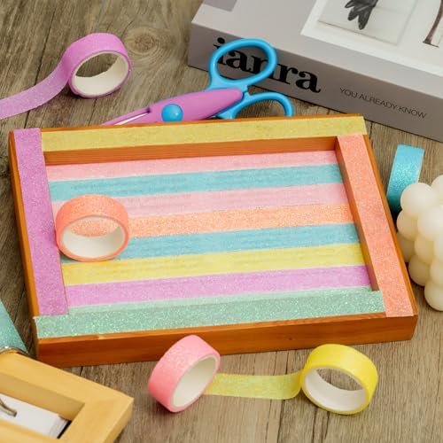 Glitter Washi Tape Set 12 Rolls Sparkling Foil Decorative Sprinkle Colored Masking Tapes for Arts, DIY Crafts, Journals, Planners, Scrapbook, Wrapping (12 Colors)