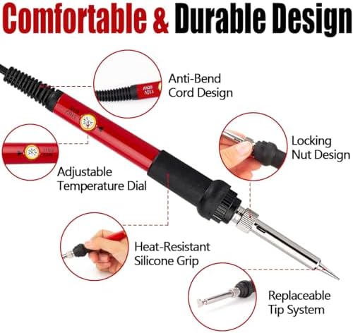 32PCS Wood Burning Kit, Wood Burning Tool – Adjustable Temperature Soldering Iron Tool for DIY, Wood Carving, Embossing, and Craft Projects – Wood Burner Pen Set for Adults and Beginners（Red）