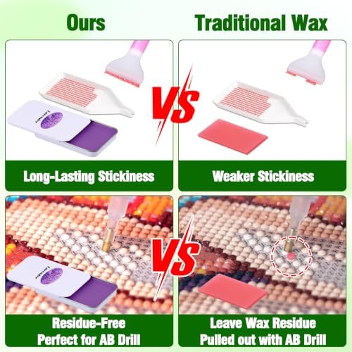 Scented Diamond Painting Wax, Handmade Natural Beeswax for Diamond Art Painting Pen, Long-Lasting Stickiness No Residue Drill Wax with Picker Tool, Diamond Art Accessories and Tools (Lavender)